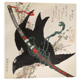 Quadro em acrílico  O pequeno corvo com a espada Minamoto - Katsushika Hokusai