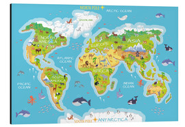 Quadro em alumínio  Mapo do mundo com animais (inglês) - Kidz Collection