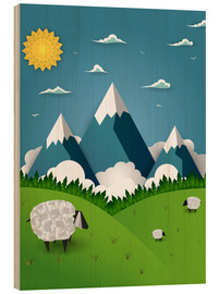 Quadro de madeira  Paper landscape with sheep - Kidz Collection