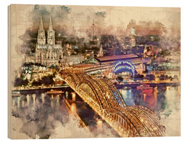 Quadro de madeira  Cologne Skyline Cologne Cathedral - Peter Roder