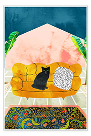 Póster Black cat on yellow sofa