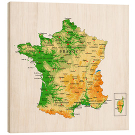 Quadro de madeira  Mapa Físico da França