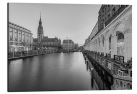 Quadro em alumínio  Hamburg Alsterarkaden and city hall black-and-white - Michael Valjak