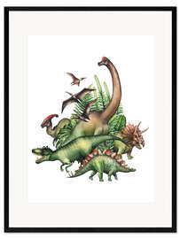 Impressão artística com moldura  Dinossauros na selva
