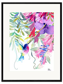Impressão artística com moldura  Beija-flor no jardim suspenso - Rachel McNaughton