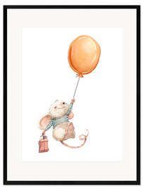 Impressão artística com moldura  Pequeno rato com balão - Eve Farb